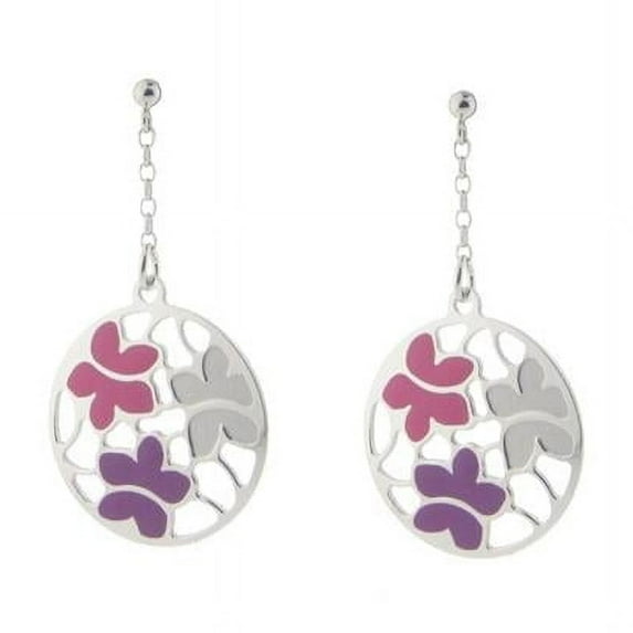 Etruscan Rose & Purple Flower Earrings in Sterling Silver