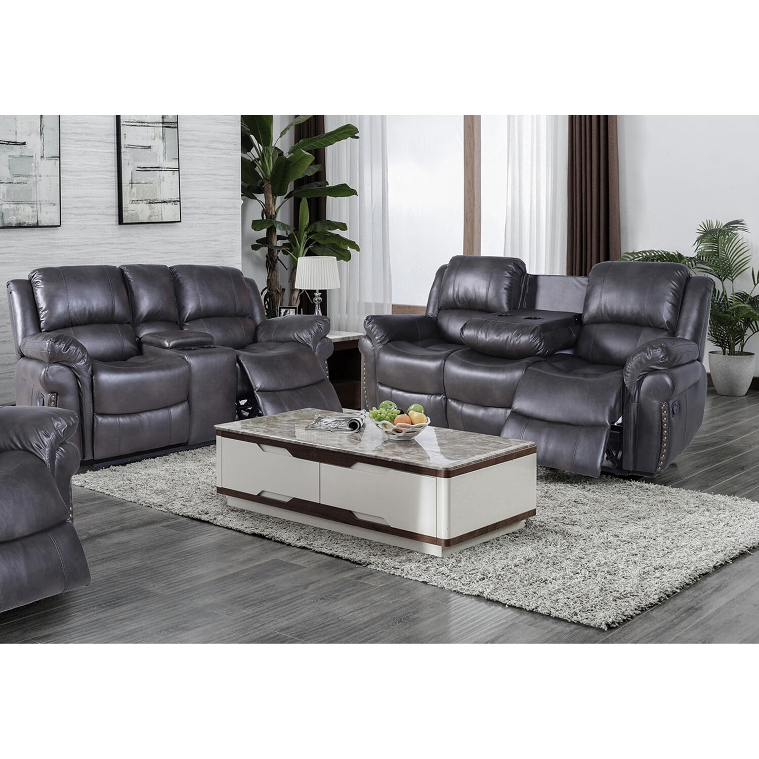 Coaster Brentwood 2-Piece Faux Leather Upholstered Reclining Sofa