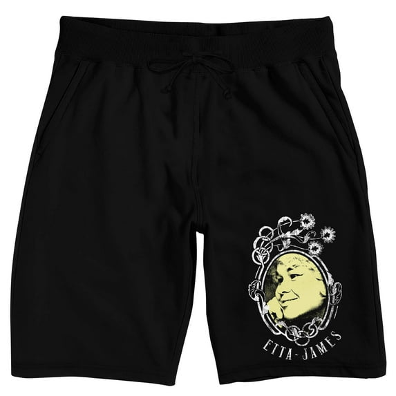 Etta James in Oval Frame Men's Black Drawstring Lounge Shorts-XXL