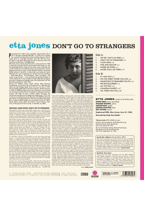 Etta Jones - Don't Go To Strangers - 180-Gram Pink Colored Vinyl - Music & Performance