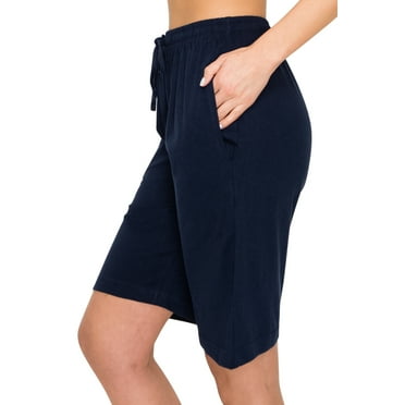 EttelLut Comfy Elastic Lounge Bermuda Shorts for Women-Drawstring Beach Jersey Navy m