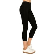 EttelLut Cotton Spandex Basic Capri Leggings Activewear Casual for Women Black S