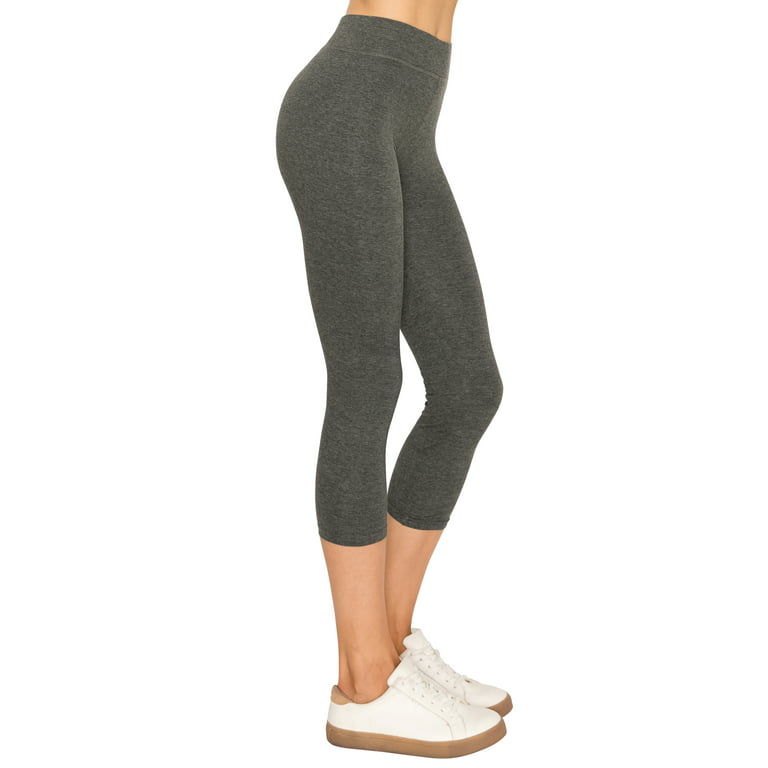 EttelLut Cotton Spandex Basic Capri Leggings Activewear Casual for Women  Charcoal XL