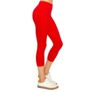 EttelLut Cotton Spandex Basic Capri Leggings Activewear Casual for Women Red L