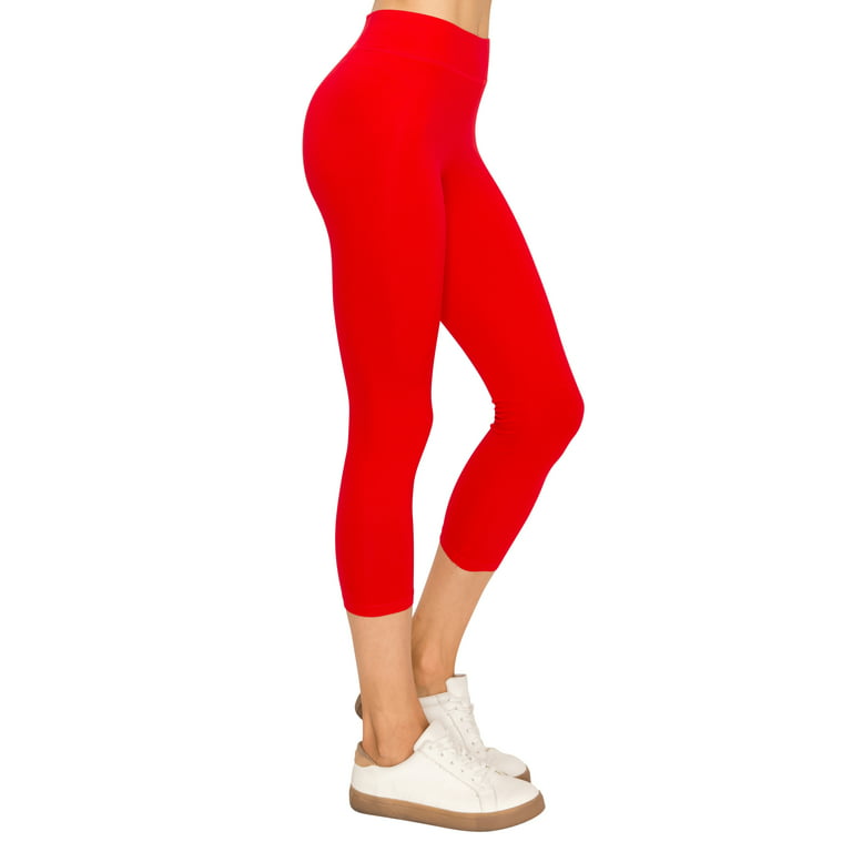 EttelLut Cotton Spandex Basic Capri Leggings Activewear Casual for Women  Red L 