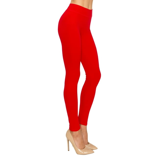 EttelLut Cotton Spandex Full Leggings Pants Activewear for Women Red L
