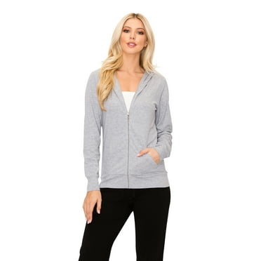 EttelLut Full Zip-up Plain Hoodie Jacket for Women H Gray XXL