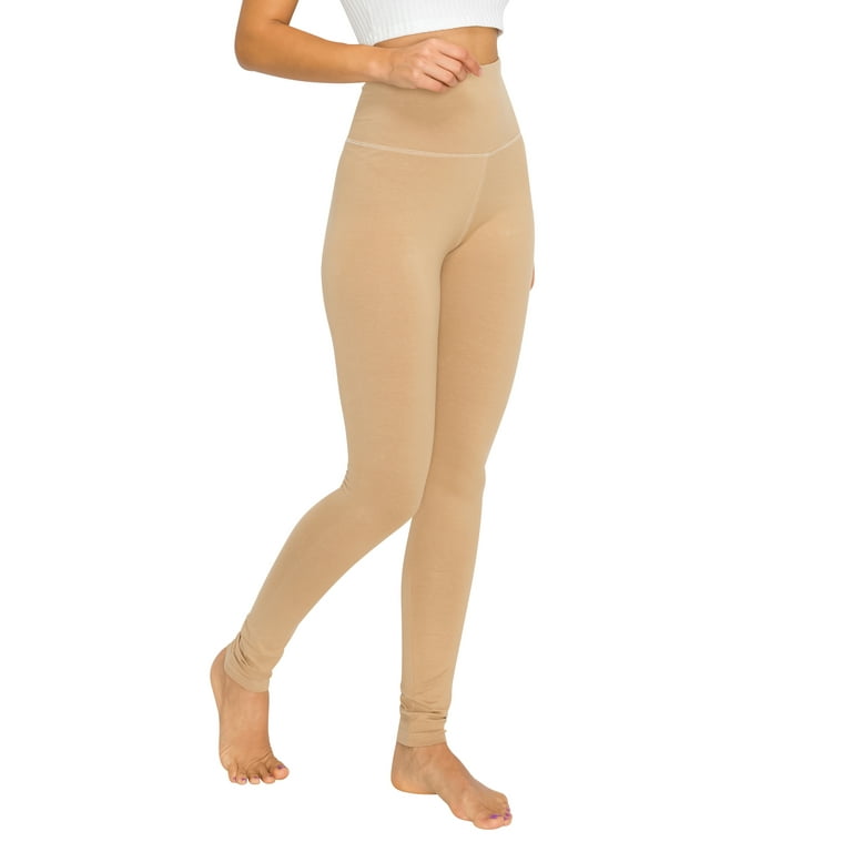 EttelLut-Women's Cotton and Spandex High Waist Activewear Leggings Pants-Beige  S 