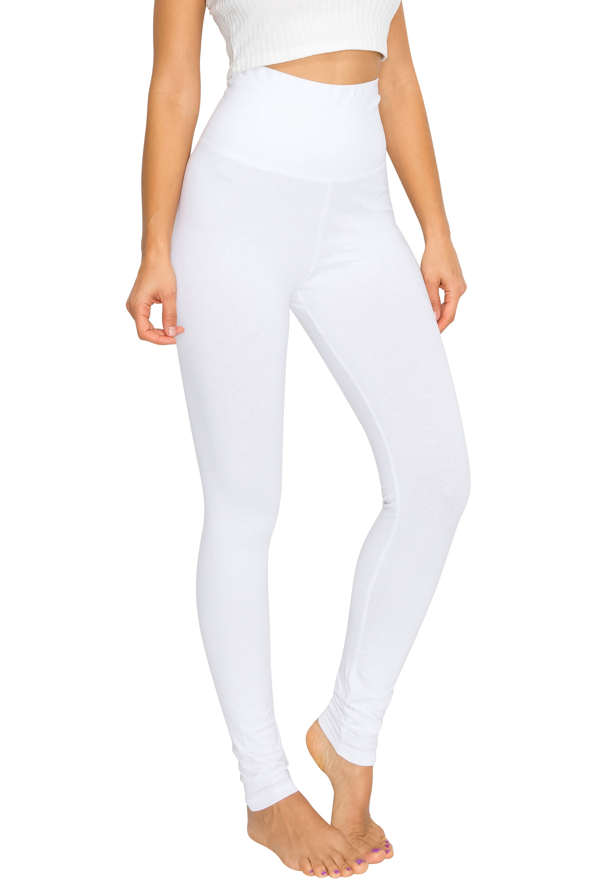EttelLut-Women's Cotton and Spandex High Waist Activewear Leggings Pants-White  S 