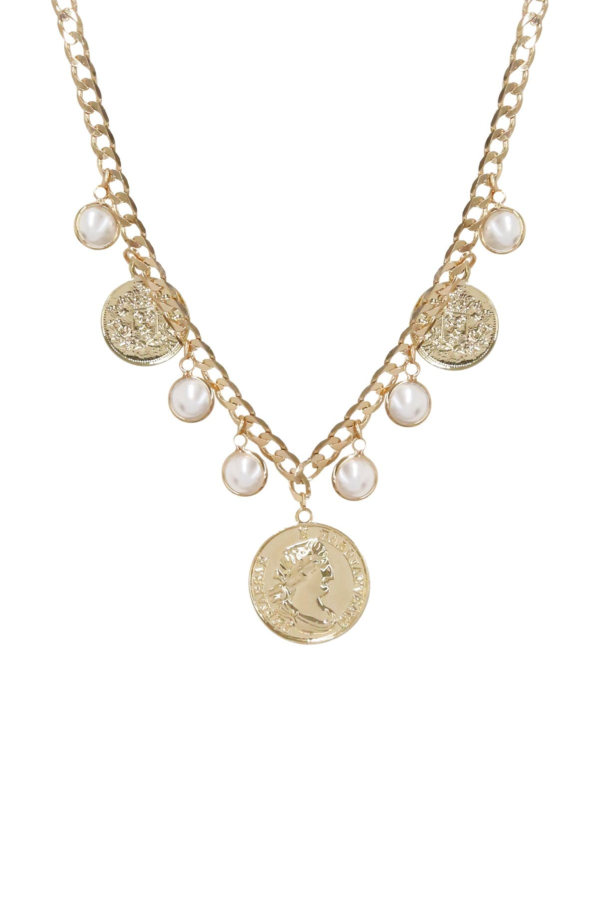 Ettika Women s Statement Faux Pearl Gold Tone Coin Treasure