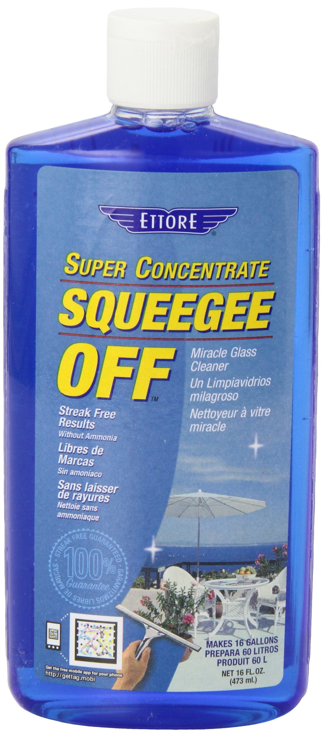 Ettore Squeegee Off Glass Cleaner Concentrate - Ammonia-Free, Biodegradable - 16 Oz