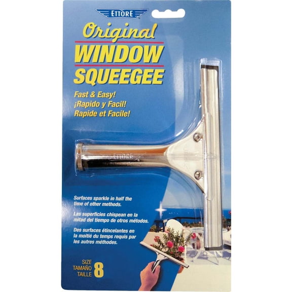Ettore Products Professional Window Squeegee - Stainless Steel, Extendable - 8 in, Black
