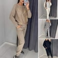 thumbnail image 1 of Ettsollp 2 Pcs/Set Women Top Pants Suit Rhinestone Decor O Neck Long Sleeves Patchwork Sport Sweatshirt Elastic Waist Trousers Fitness Outfit Fall Spring Tracksuit, 1 of 8