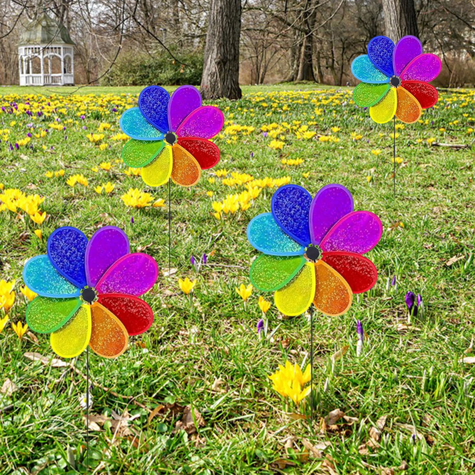 Ettsollp 4 Pcs Reflective Sequin Pinwheels Sparkly Colorful Rainbow ...
