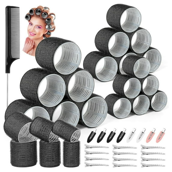 Ettsollp 49Pcs/Set Hair Roller with Hair Clips Comb 4 Sizes Long Medium Short Hair Bangs Curler DIY Women No Heat Hair Styling Curling Tools Birthday Gift