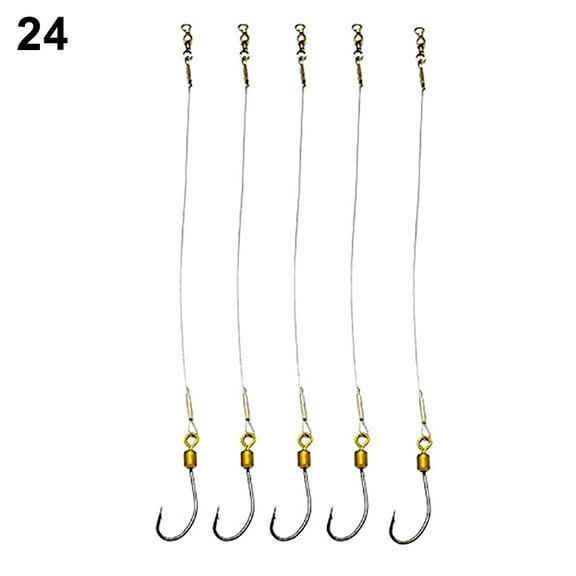 Ettsollp 5Pcs Anti-Bite Stainless Steel Wire Leader Fishing Rigs Hooks Line Tackle Tool-24