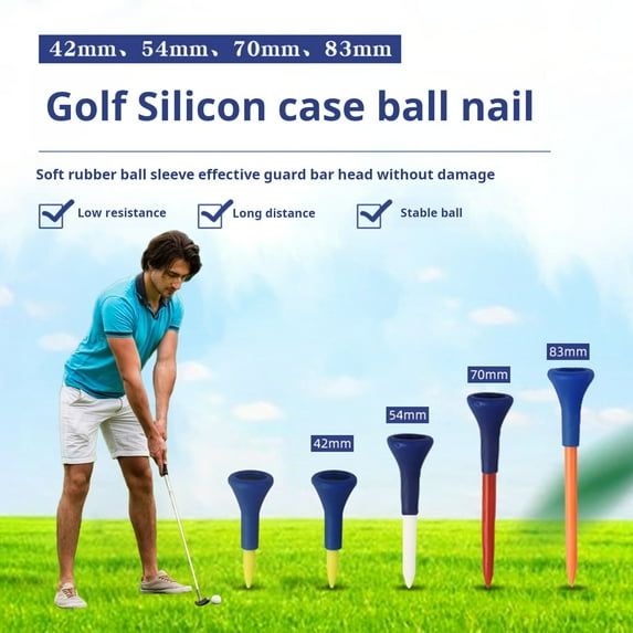 Ettsollp 5Pcs Golf Tees Unbreakable Plastic Golf Tees Bulk with Wide Soft Rubber Cap Reduces Friction Side Spin Golf Accessories for Men