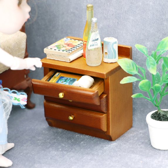 Ettsollp Bedside Cabinet High Simulation Eco-friendly Exquisite Details DIY Smooth Decorate Birch 1:12 Dollhouse Scene Ornament Mini Bedside Table Micro Landscape Supply