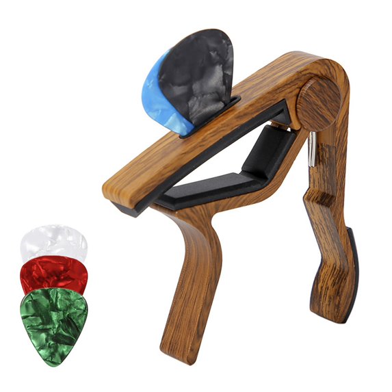 Ettsollp Classical Guitar Capo Guitar Capo High Strength One-handed Operation Easy to Use Acoustic Guitar String Steel Ukulele Capo with Guitar Picks