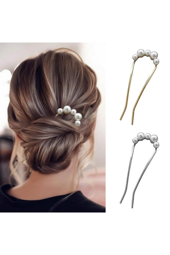 French Hair Fork Elegant Faux Pearl Anti-slip Long Thick Hair Updo Bun Metal U-Shaped Hair Pin Stick Women Girls Hair Accessories