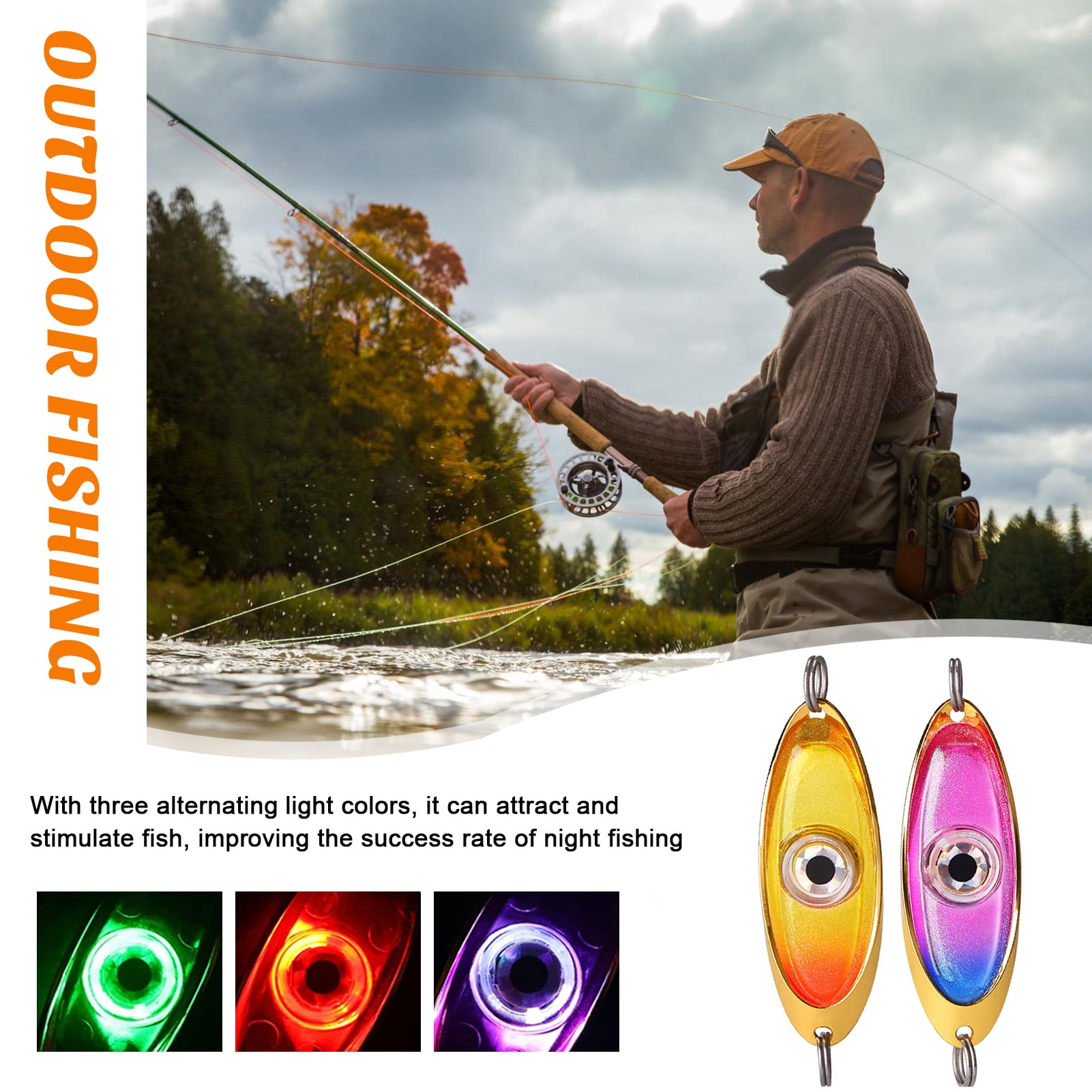 Ettsollp LED Fish Eye Lamp Waterproof 3 Lighting Colors Luring Light ...