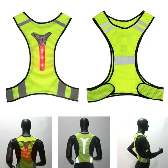 Ettsollp LED Reflective Night Running Cycling Safety Warning High Visibility Vest Jacket-Fluorescent Yellow