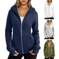 thumbnail image 1 of Ettsollp Lady Hoodie Jacket Plush-lined Solid Color Zipper Closure with Pockets Elastic Cuffs And Hem Long Sleeves Cardigan Casual Daily Coat, 1 of 7