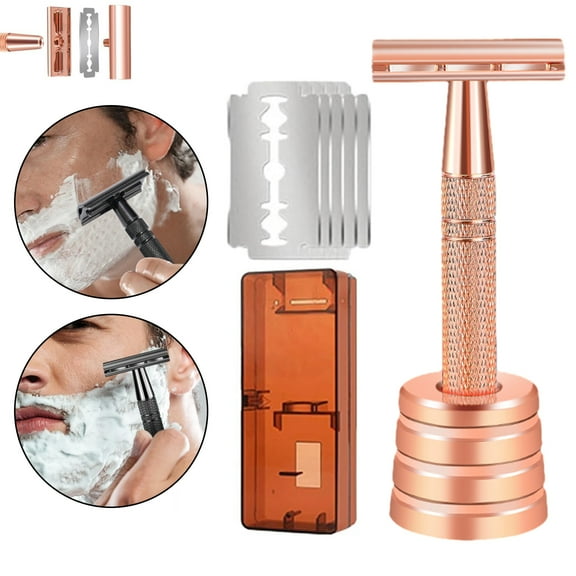 Ettsollp Manual Razor with 5 Blade Refills Storage Box Sharp Zinc Alloy Blade Aluminum Handle Men Women Hair Beard Trimmer Remover Shaver