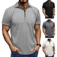 thumbnail image 1 of Ettsollp Men Summer Shirt Thin Short Sleeve Zippered Lapel Top Jacquard Pullover Loose Shirt for Commuting Travel Outdoor, 1 of 8