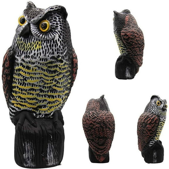 Ettsollp Owl Garden Statue Solar Light Induction Eyes Owl Sculpture Making Sound Figurines Indoor Outdoor Home Office Halloween Decoration Animal Ornament