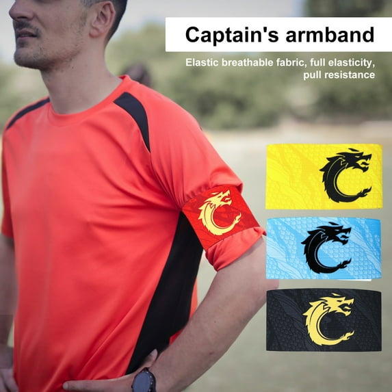 Ettsollp Sports Captain C Arm Unisex Elastic Fasten Tape Anti-slip Dragon Print Adjustable Band Team Training Outdoor Football Player Soccer Captain Armband
