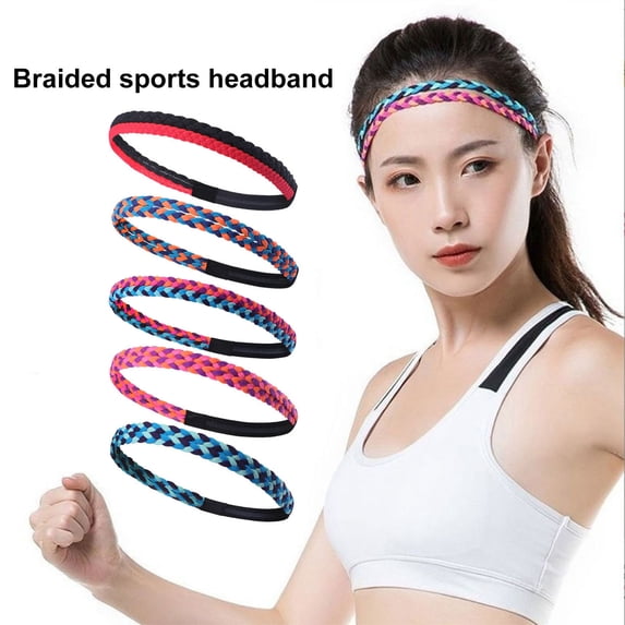 Ettsollp Sports Headband Great Sweat Absorption Capacity High Elastic Stretch Soft Non-slip Breathable Braided Colorful Reusable Yoga Jogging Pilates Workouts Headband