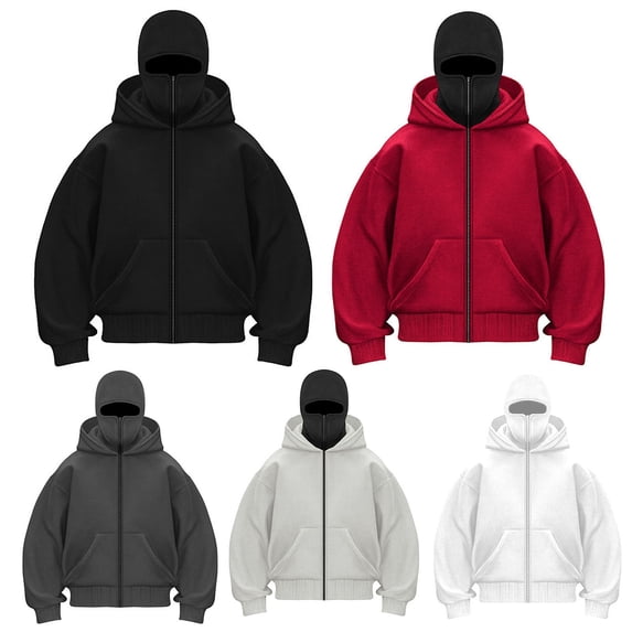 Ettsollp Winter Warm Hoodie Coat Unisex Double Hooded Solid Color Casual Jacket Loose Fit Thick Warm Sweatshirt Coat