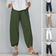 thumbnail image 1 of Ettsollp Women Pants Breathable Elastic Waist Retro Ethnic Style Solid Color Cropped Pants Wide Leg Casual Trousers, 1 of 8