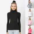 thumbnail image 1 of Ettsollp Women Tops High Collar Long Sleeve Slim Fit Elastic Knitting Tops Solid Color Pullover Tops Daily Wear, 1 of 8