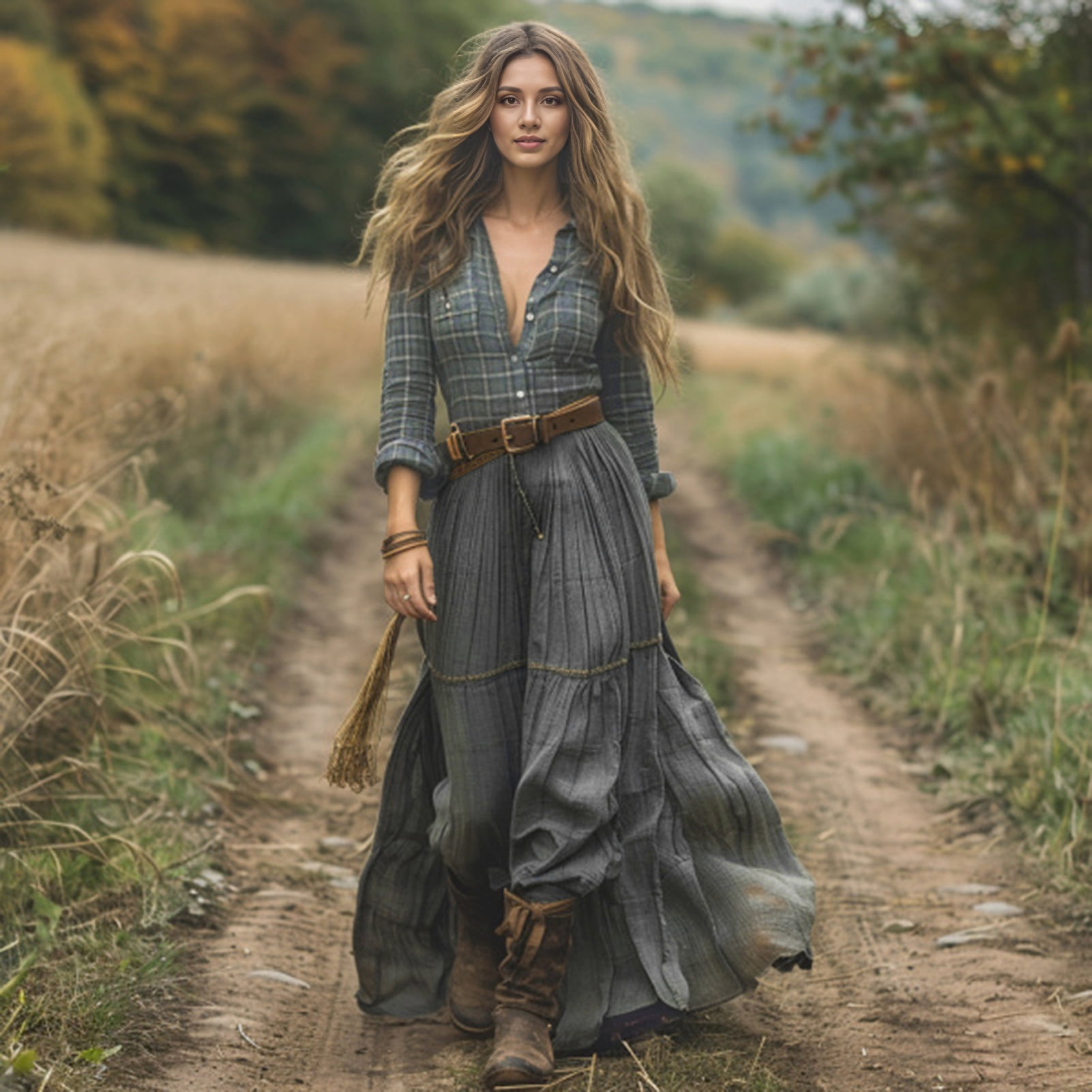 Ettsollp Women's Plaid Maxi Dress Long Sleeve Button-Down Shirt Long ...