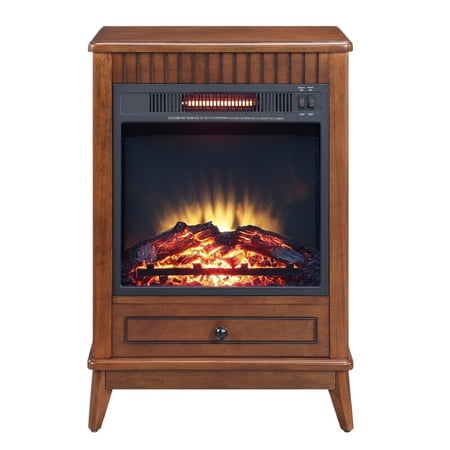 Etu 32 Inch Wood End Table with LED Electric Fireplace 1 Drawer Brown - Saltoro Sherpi