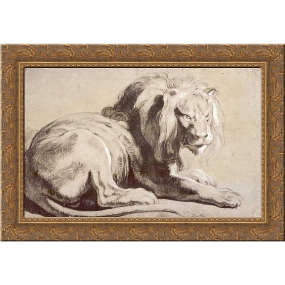 Etude of lion 24x18 Gold Ornate Wood Framed Canvas Art by Peter Paul Rubens