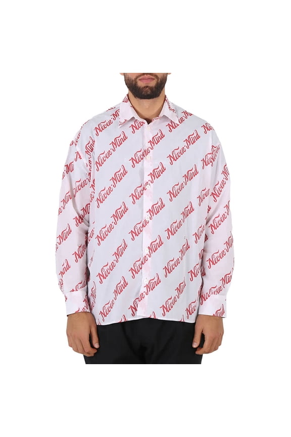 Men's White Nevermind Long-Sleeved Shirt, Brand Size 46 (US Size 36)