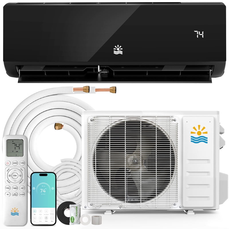 Etust 12000 BTU Mini Split AC Heating System, 20 SEER2 110V/115V Ductless Mini Split Air Conditioner with WiFi Control, Up to 750 Sq.Ft, Black