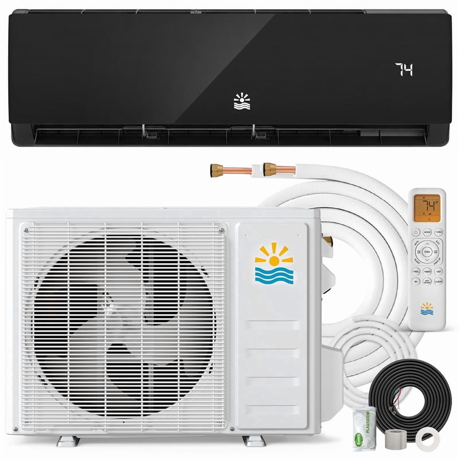 Etust 18000 BTU Ductless Mini Split AC / Heating System with Heat Pump, High-Efficiency 21 SEER2 208/230V Air Conditioner with Installation Kit & WiFi Control, Covers up to 900 Sq.Ft., Black
