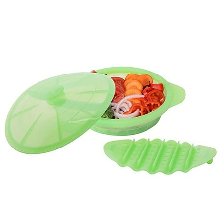 EuChoiz Microwave Steamer Cooker Collapsible Bowl-Silicone Steamer Cookware with Handle Lid BPA Free, Green
