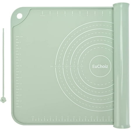 EuChoiz Silicone Pastry Mat 20"*16" Extra Thick Non Stick Baking Mat Food Grade Silicone Dough Rolling Bake Mat with Edge Heightening Green