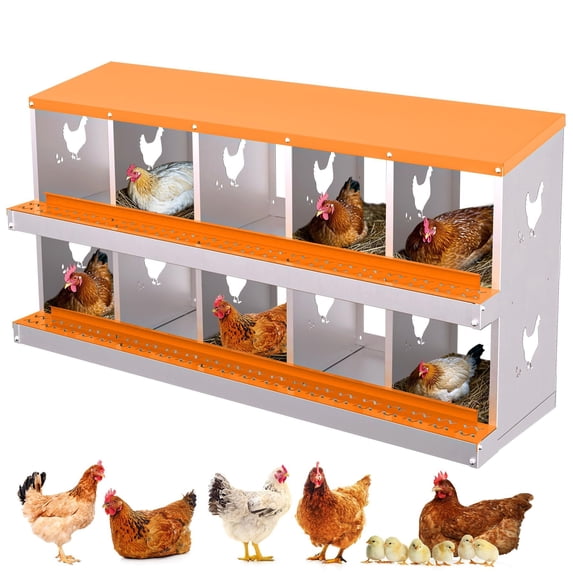 EuKer 10-Holes Chicken Nesting Box, Heavy-Duty Metal Laying Boxes for Backyard, Farms, Chicken Coop, Orange