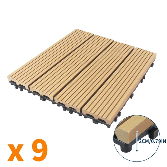EuKer 11.8" x 11.8" Waterproof Floor Tiles, 9Pcs Interlocking Deck Tiles for Indoor & Outdoor Use, Teak
