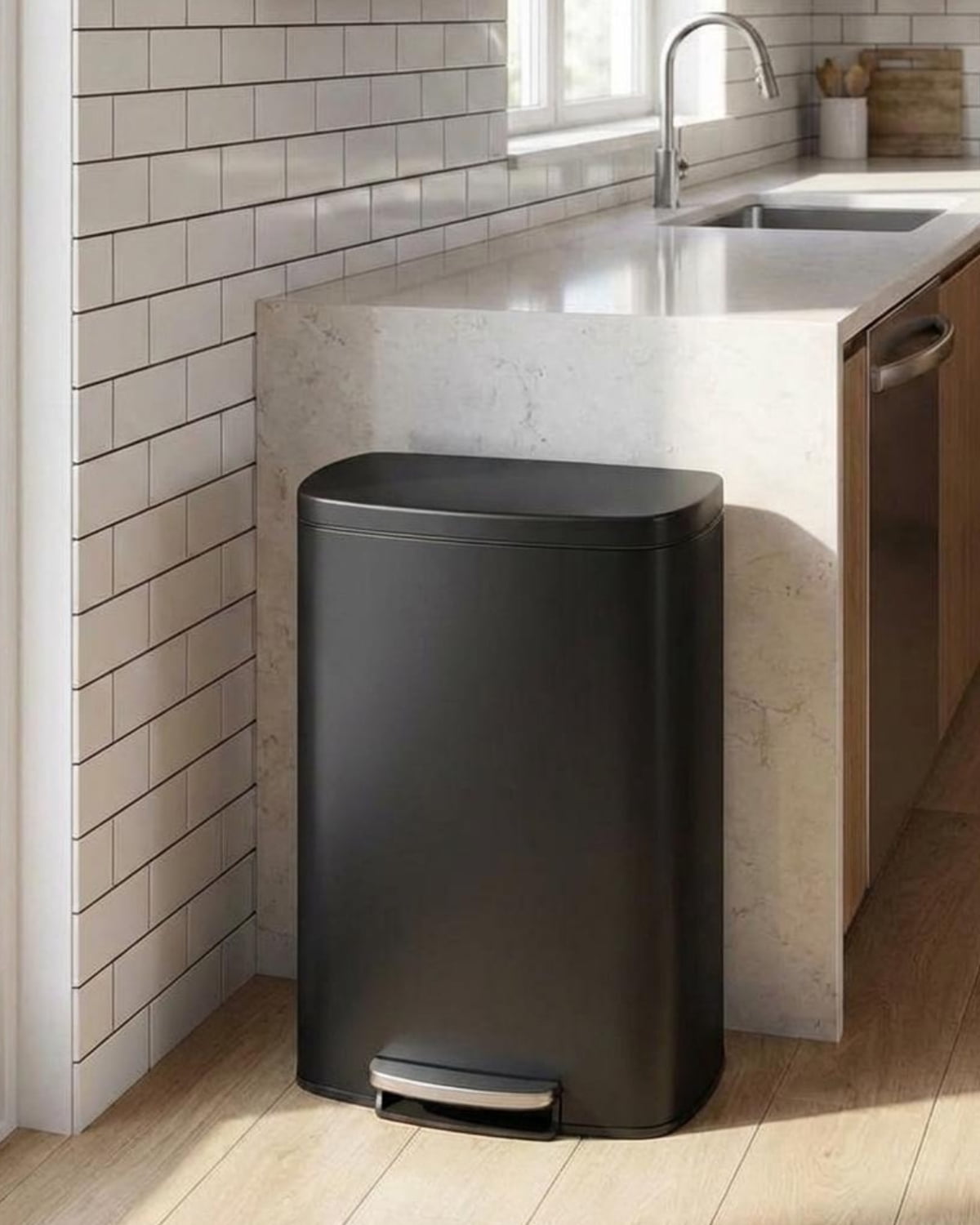 EuKer 13 Gal Stainless Steel Trash Can with Removable Inner Bucket for Kitchen, Bathroom, Black