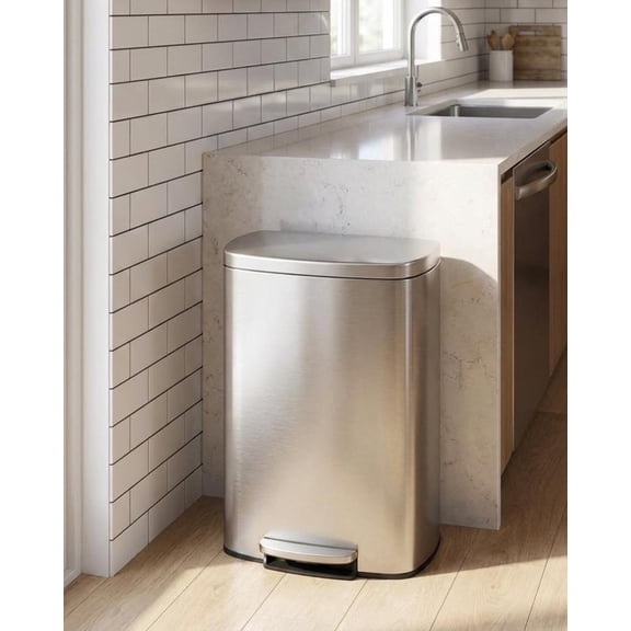 EuKer 13 Gal Stainless Steel Trash Can with Removable Inner Bucket for Kitchen, Bathroom, Silver