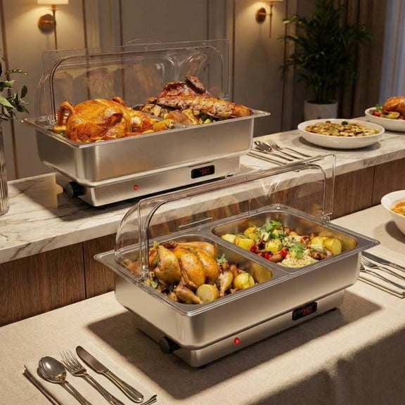 EuKer 2-Pack Electric Chafing Dishes, 9QT Food Heating Tray Buffet with Temperature Control and Transparent Lid for Catering, Parties