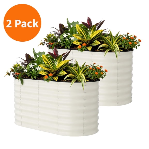 EuKer 2 Pack Outdoor Raised Planters, 4ft x 2ft x 2ft Metal Above Ground Garden Box for Vegetables, Flowers, Beige