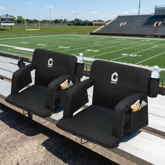EuKer 2 Pack Stadium Seats for Bleachers, 20.5" Portable Folding Stadium Chairs with 6-Position Adjustment and Cup Holder, Black